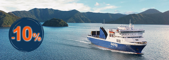 10% rabatt for New Zealand seilinger med Bluebridge. 
